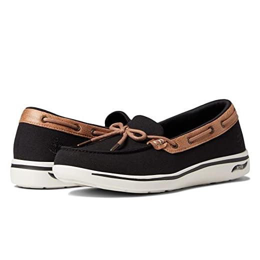 Skechers Women's Arch FIT Uplift-Shoreline Boat Shoe, Black, 7.5