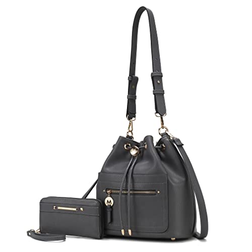 Image of MKF Collection Crossbody Bucket Bag for Women, Drawstring Hobo Shoulder Bags Handbag Purse with Wristlet Wallet by Mia K