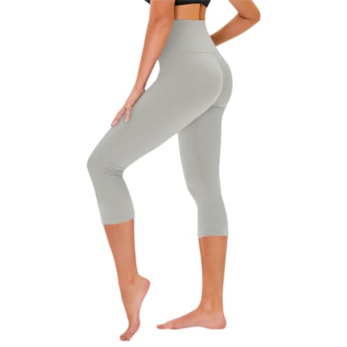 TNNZEET Capri Leggings for Women - Yoga Pants Tummy Control Black Leggings with Pockets High Waisted Workout Cycling Leggings No Pocket Small-Medium A-black