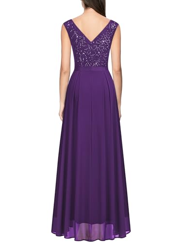 Image of Miusol Women's Sexy Deep V-Neck Sequin Lace Double Sleeveless Evening Party Maxi Dress