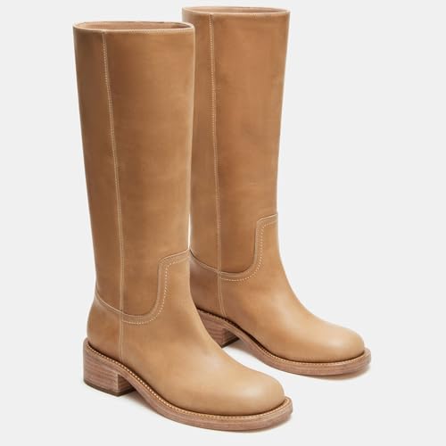 Image of Women's Knee High Riding Boots Round Toe Side Zipper Chunky Block Heel Tall Boots Comfortable Pull on Wide Calf Boots