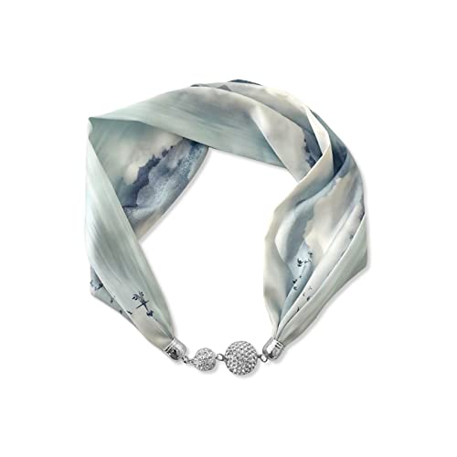 Elegant Soft Wraps Ladies Scarves,Women Fashion Silk Scarf Necklace Convenient Magnetic Buckle With Bling Rhinestone Small Narrow Neckerchief Decorative Clavicle Chain Jewelry Neck Scarf Headdress Hai