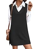 Zeagoo Womens Dresses Black Vest Women Sleeveless Sweater Tops Vest Top V Neck Fall Oversized Sweater Dress Women Fall Dresses 2025 Sweaters Trendy