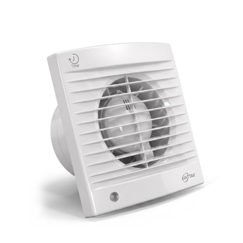 Image of EINTTAX 4 Inch 100mm Bathroom Extractor Fan with Timer, Wall/Window/Ceiling Mounted Exhaust Fan, 12W 130m³/h Silent Extractor Fan for Bathroom, Kitchen, Toilet, White