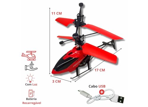Helicóptero Sensor Mão Indução Bateria Recarregável Voa Verdade