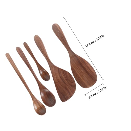 LIFKOME 5個 黒胡桃木製和風キッチン調理器具点 天然木のしゃもじ スープスプーン ライススプーン 耐久性高く自然な色合いで和食や料理に