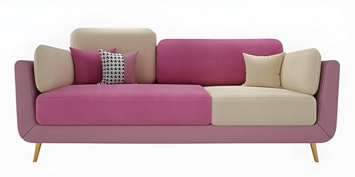 Image of Velvet Contemperory Sofa Couch with Cushion Chaise Lounge Sectional Perfect for Living Room & Bedroom Guests Home & Office (3 Seater Pink & Beige)