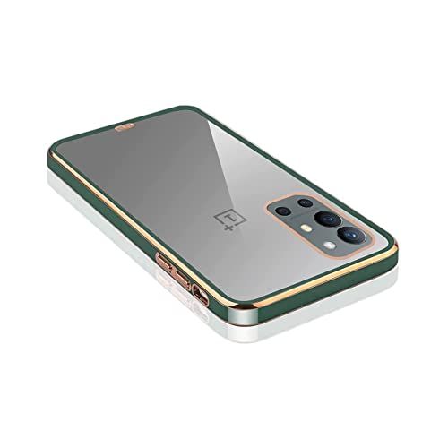 Image of OnePlus 9R Ultra Hybrid Chrome Case, Solid Gold Border Scratch Protection Bumper TPU Transparent Anti-Slip Mobile Back Cover for OnePlus 9R 01 - Green