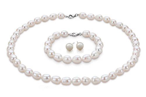 Preisvergleich Produktbild Süßwasserperlenkette, Armband und Ohrringe Schmuckset für Frauen