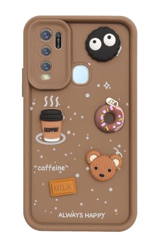 Image of Bintage Cute Fun Taddy Cartoon 3D Ball Bear Milk Donut Coffee Cup Silicon Case Full Body & Camera Protection Back Cover Compatible for Vivo Y50 - Brown