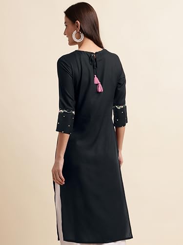 Image of MIRCHI FASHION Women's Straight Fit Rayon Sequins Embroidered and Polka Dots Printed Kurti Only