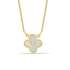 Gold Plated Mother Of Pearl Clover CZ Pendant