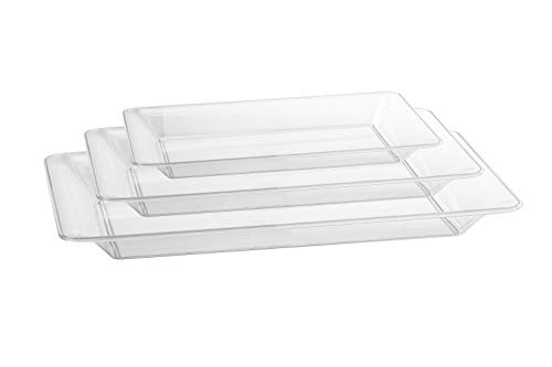 Exquisite - 6 Pack Crystal Clear Premium Quality 14.5"X 9.5" Rectangle Plastic Disposable Serving Trays For Parties - Heavy Duty Serving Platter And Serving Trays For Eating (Medium - 14.5" X 9.5") #TOP2