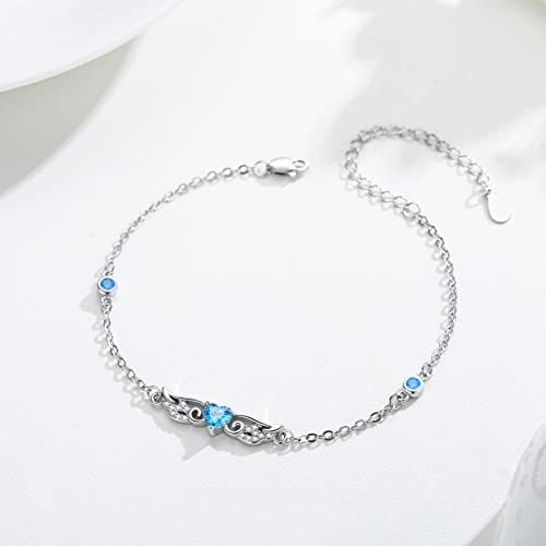 Angel Wings Bracelets For Women S925 Sterling Silver Heart Cubic Zircon Adjustable Chain Bracelet Crystal Jewelry Gift For Women Girls Christmas Birthday Gift #TOP2