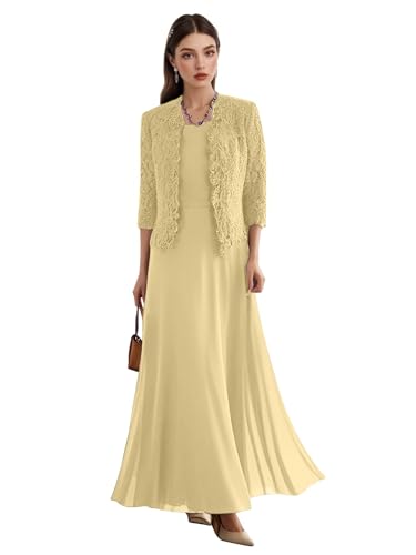 2 Pieces Mother of The Bride Dresses Long Mother of The Groom Dress 3/4 Sleeve Formal Evening Gowns