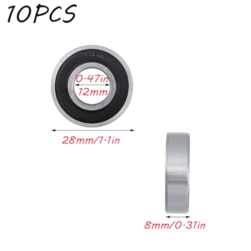Image of Antrader 10Pcs 6001-2RS 12 x 28 x 8mm Double Sealed Deep Groove Ball Bearings