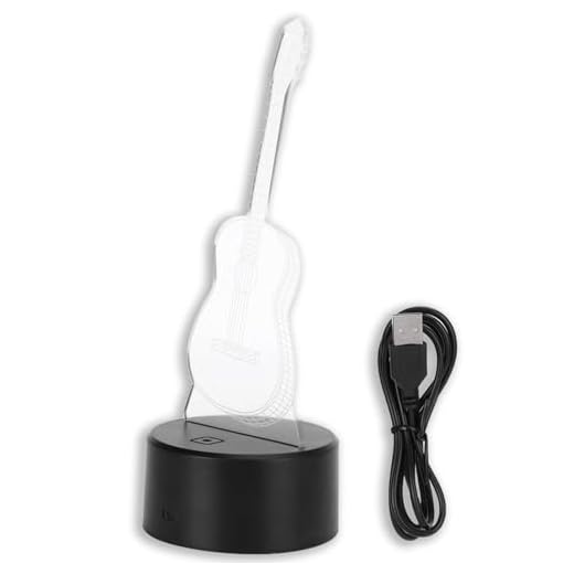 Jwthee Lámpara de luz nocturna para guitarra 3D, luz de ilusión 3D, 7 luces que cambian de color, lámpara de mesa LED, lámpara de mesa con notas musicales, lámparas de ilusión óptica,