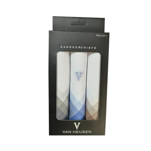 Van Heusen Men's Cotton Casual Style Handkerchief With Colour Border And Logo (Multicolour, Free Size) -Pack Of 3, White