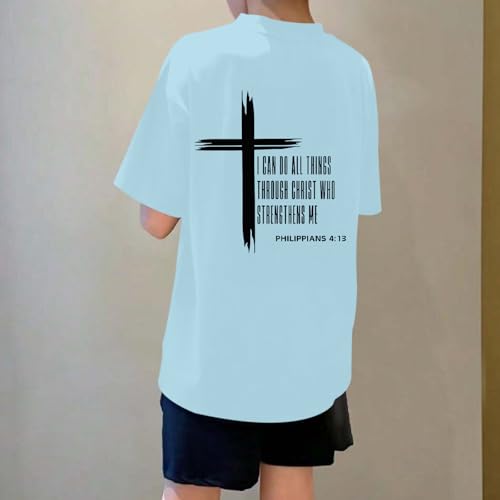 Image of KEEVICI Boys Christian Graphic Tees God Jesus Shirts for Kids Cross Faith Bible Verse Inspirational Religious Cotton T Shirt