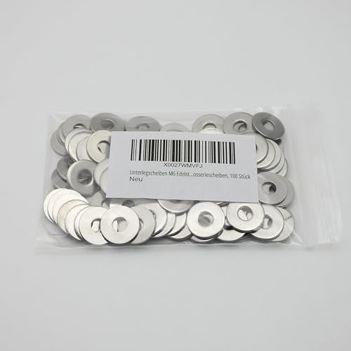 Unterlegscheiben M6 Edelstahl V2A, 6,4 x 18 mm, DIN 9021/ISO 7093, Karosseriescheiben, 100 Stück