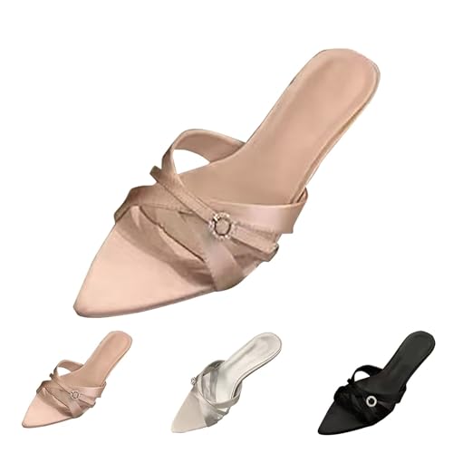 FGUUTYM Slingpumps - Zapatillas de estar por casa para mujer, zapatos de noche, zapatos de baile, anchos, puntiagudos, con puntera ancha, pies anchos, zapatos de aguja, rojo, 41 EU