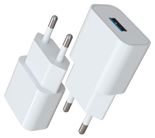 MyGadget 2X Chargeur Secteur - Adaptateur USB Universel Mural (5V | 2A) - Compatible avec Apple iPhone 15 14 13 Pro Mini Max Samsung Galaxy S24 - Blanc