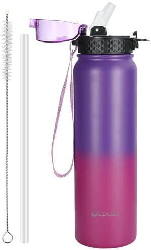 OLDLEY Stainless Steel Water Bottle with Straw 1L Vaccum Insulated Large Drink Flask Metal Water Bottles 1 Litre Leakproof Keep Drinks Hot Cold for Bike Camping Sports Gym Adult Women Men