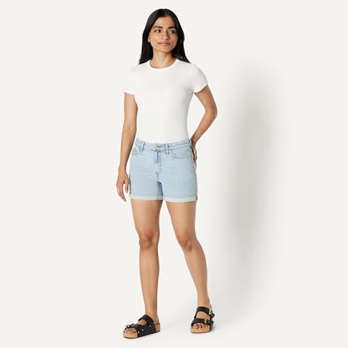 Amazon Essentials Women's Medium Stretch Slim-Fit Mid-Rise 4" Jean Short, Classic Light Wash, 16 - image 3