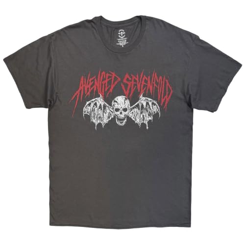 Image of Rock Off officially licensed products Avenged Sevenfold Skull Bat T Shirt, Charcoal, Medium