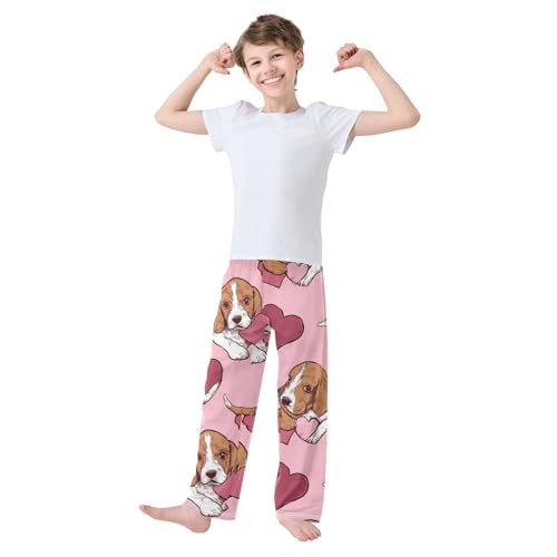 Beagle Sweet Love Boys Long Pants Soft Trousers Elastic Waist Kids Lounge Bottoms with Pockets S-XL3