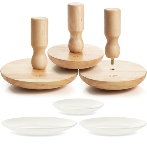 Wenqik 3 Pack Pottery Molds 4.5'' 5.5'' 6.5'' Plaster for Ceramics Wood Tools with Handle Ceramic Top Forms Plate Press Mold DIY Bowls Plates Dish Art Making (SIX-Wenqik-189)