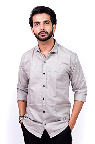 Image of HARPITA Men's Solid Regular Fit Cotton Casual Shirt with Spread Collar & Full Sleeves