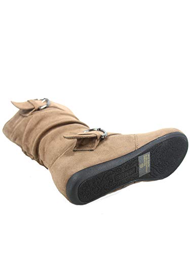 Link Klein-70K Girl's Kid's Faux Suede Two Buckle Zipper Flat Heel Mid Calf Slouchy Boot Shoes (Taupe, 11) #TOP3