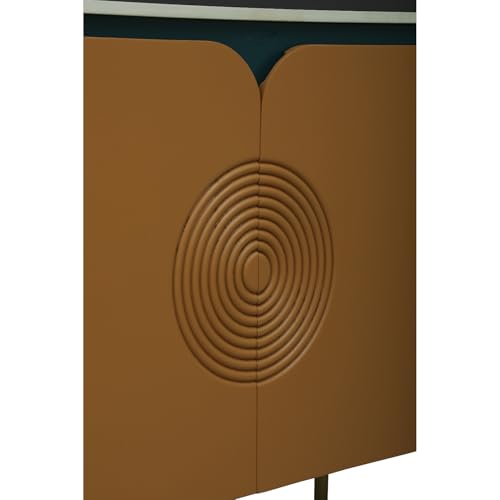 Image of Solid Wood Mandala Sideboard Cabinet with Sintered Stone Top for Living Room | Premium Acrylic Emerald Green and Terracotta Brown Finish | 119.8 x 39.8 x 85 cm