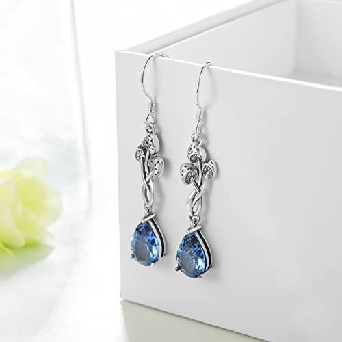 Svodea Mushroom Earrings For Women,925 Sterling Silver Created Blue Crystal Magical Mushroom Dangle Earrings,Anniversary Birthday Gifts For Girlfriend Teen Girls Mom #TOP2