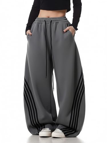Image of EMMIOL Women's Y2K Baggy Barrel Striped Sweatpants High Waisted Wide Leg