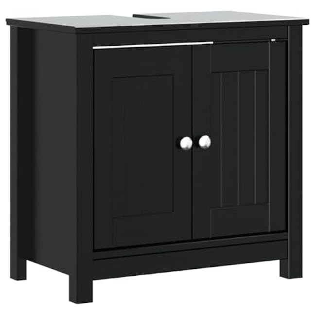 YAFF Bathroom Sink Cabinet Black Solid Pine Wood,Engineered Wood,Metal,Bathroom Furniture Sets-358553