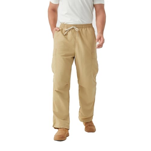 EMMA COLE Men's Wide Leg Drawstring Waist Relaxed Fit Cargo Pants Loose Fit Hip Hop Casual Pants with Side Pockets