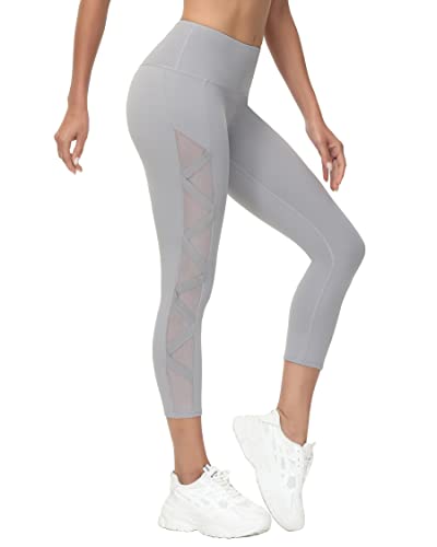 romansong Damen Mesh Leggings Yoga Hose mit Tasche, Nicht durchsichtig, Capri hohe Taille,...