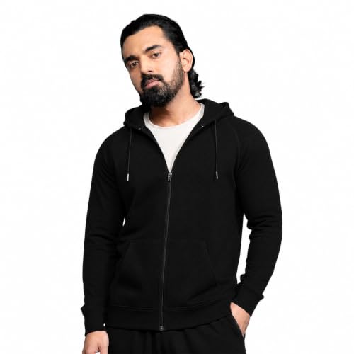 Image of Boldfit Sweatshirt for Man Zipper Hoodies Jackets for Men Stylish Hoodies Man Winter Wear Pullover Casual Sweat Shirt Travel Office Outdoor Cotton Blend with Pockets Full Zipper - Black