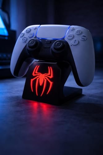 Image of Gaming Controller Stand - Universal Display Holder for PS5, Xbox & Switch Controllers | Spider-Themed Design | Anti-Slip Base | Desk Organizer for Gamers (Black-RED)