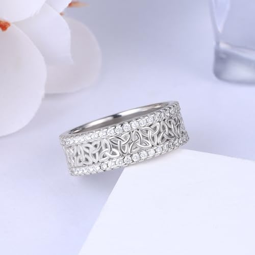 Celtic Eternity Wedding Bands Women - 925 Sterling Silver Cubic Zirconia Irish Promise Engagement for Her Size 5-92