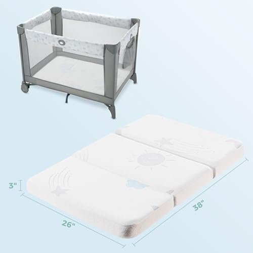 Image of Ganondorf 38 inchX26 inch Trifold Pack and Play Mattress Pack N Play Mattress Dual-Sided Memory Foam Baby Mattress Pad