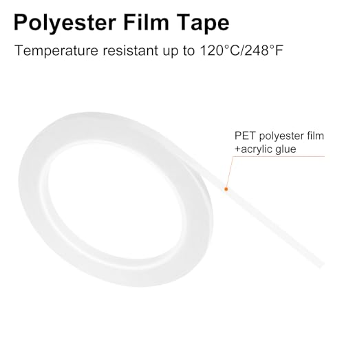 Image of uxcell 2 Rolls Transparent 0.26 Inch x 72 Yards Polyester Film Electrical Tape PET Tape High Temperature Heat Resistant Tape for Transformer Motor Wire 5S Positioning Logo,6.5mm x 66m