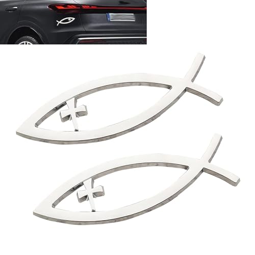 CouTunp 2PCS Jesus Cross Fish Decal Stickers, 3D Metal Christian