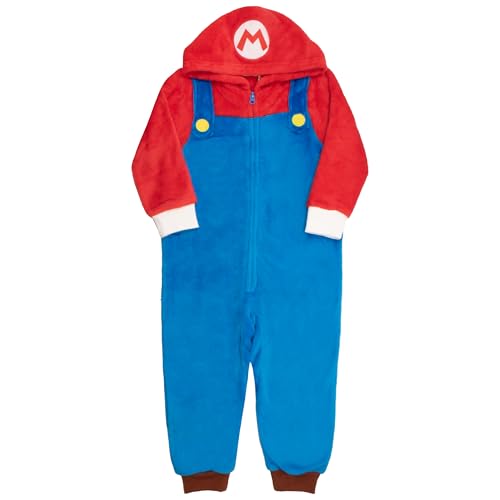 Nintendo Super Mario Brothers Boys Long Sleeve Onesie Zip Coverall with Hoodie Mario Cosplay Zip Up Onesie for Kids (Red and Blue Size 8) - image 1