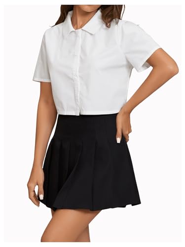SweatyRocks Women's Casual Short Sleeve Button Down Shirt Collar Blouse Crop Top3