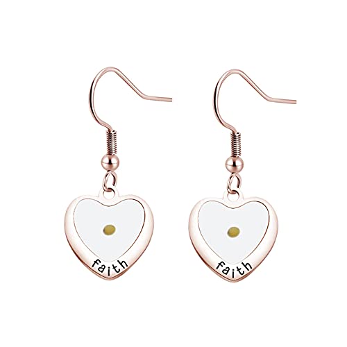 NC Faith Jewelry Mustard Seed Jewelry Inspirational Faith Gift Faith Real Mustard Seed Jewelry for Christian Small Heart Mustard Seed Pendant Inspirational Gift (earringRG)