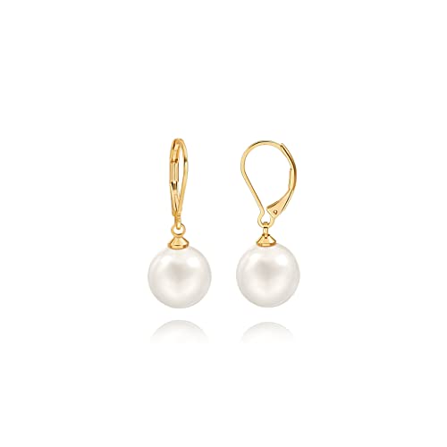 POTESSA Handpicked Pearl Dangle Earrings for Women 18K Gold Plated LeverBack Dangle Round White Shell Pearl Earrings by POTESSA - Used condition - US$9.17