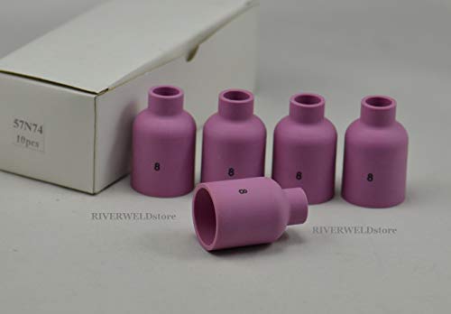 Image of RIVERWELD TIG Gas Lens Alumina Nozzle 57N74 8# 1 /2 inch 12.5mm Orifice 10pcs